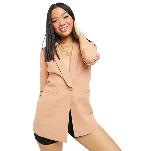 ASOS Peach Single Button Boss Babe Shawl Collar 3/4 Sleeve Classic Blazer 6 - Picture 1 of 15